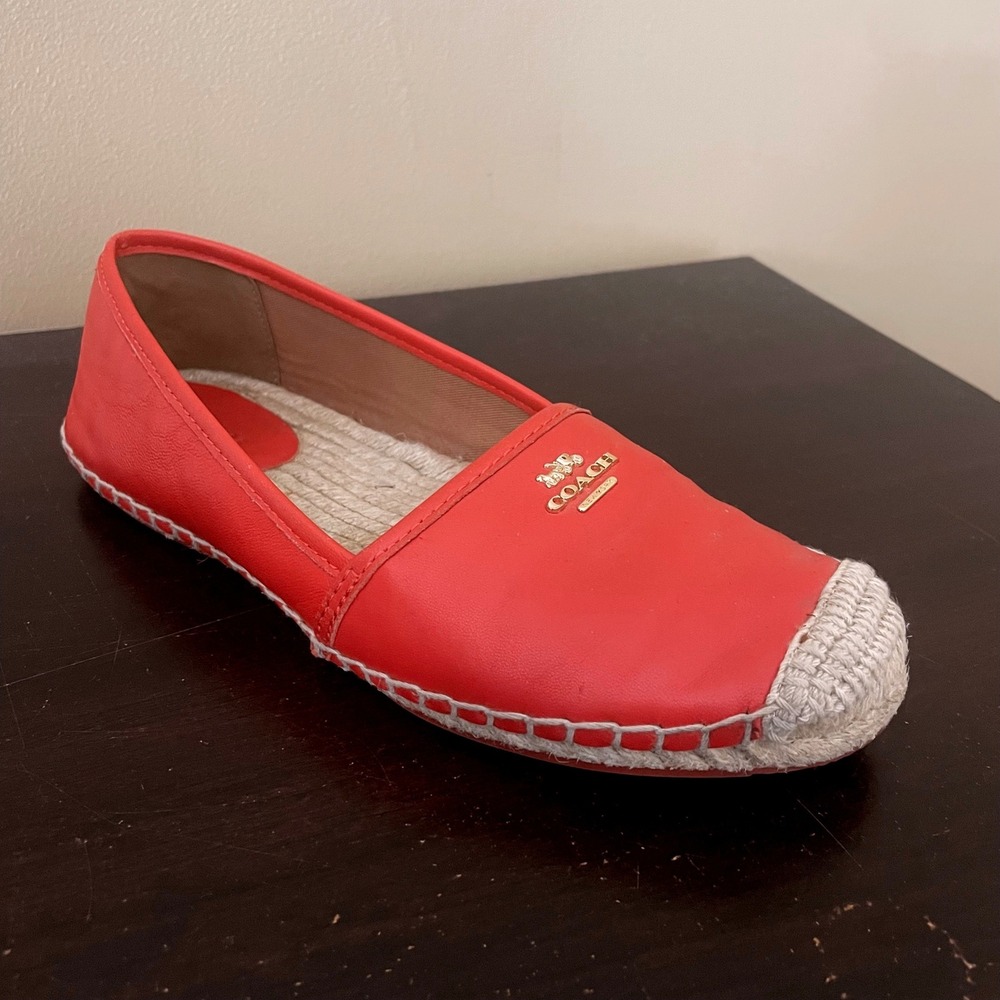 Coach Rhodelle Orange Leather Espadrille Flats Gold Logo Womens 7.5B A8424 - Picture 2 of 8